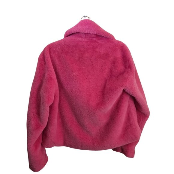 Boston Proper Shawl Collar Versatile Faux Fur Chubby Pink Peacock Jacket Size L - Picture 3 of 10